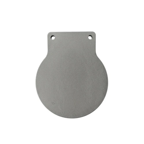 Close-up detail of thick AR500 steel surface showing clean laser-cut edge and durable mounting hole designed for 5/8-inch hardware.