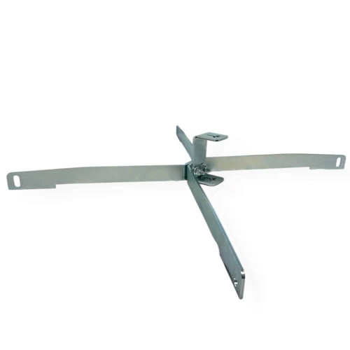 Heavy-duty T-post steel target stand displayed with wide base and upright bracket, designed for fast setup on outdoor shooting ranges without digging or driving posts.
