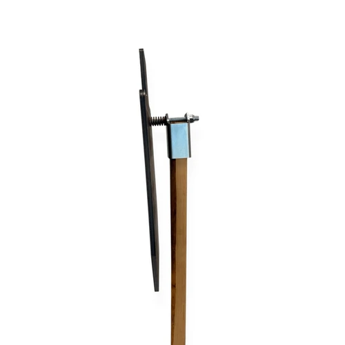 Steel Static Target Hanger absorbing impact energy while mounted on 8-inch AR550 target, demonstrating forward lean safety feature during shooting