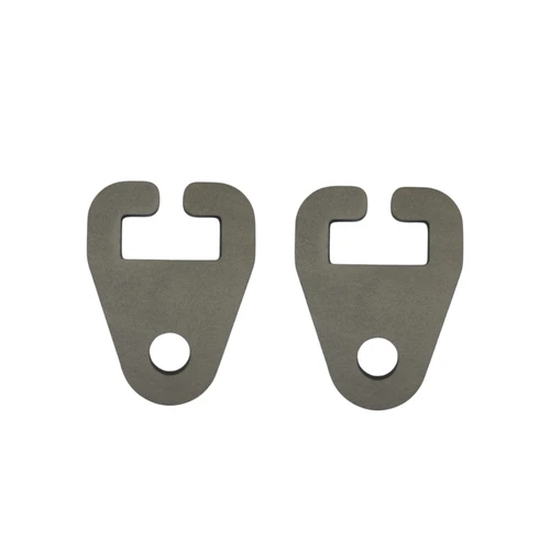 Close-up of AR500 T-Post gong hanger gripping galvanized T-post under load, showing self-locking design securing steel chain and target during impact with controlled swing.