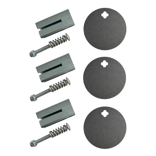 AR500 T-post static target bundle featuring 5-inch and 8-inch steel plates with zinc-plated hangers shown against neutral range backdrop.