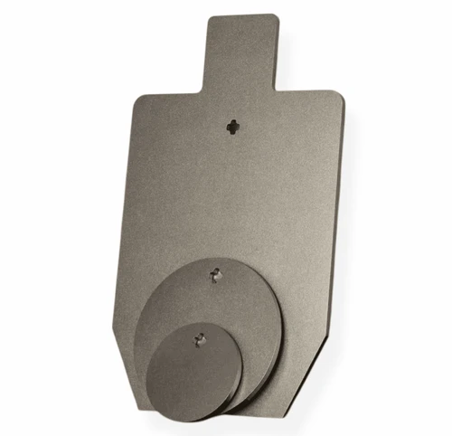 Three-piece AR500 steel target bundle displayed outdoors, including silhouette, 8-inch round, and 5-inch round plates for progressive shooting accuracy training setup.