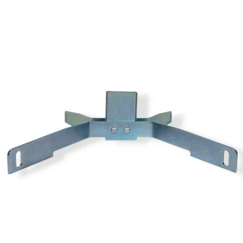 Close-up detail of static target hanger and 1/2 inch carriage bolt hardware showing zinc-plated components, compression spring, and secure mounting connection.