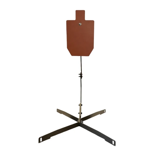 Heavy-duty AR550 steel target package displayed with upright stand and mounted 1/2-inch gong target ready for precision rifle and handgun training