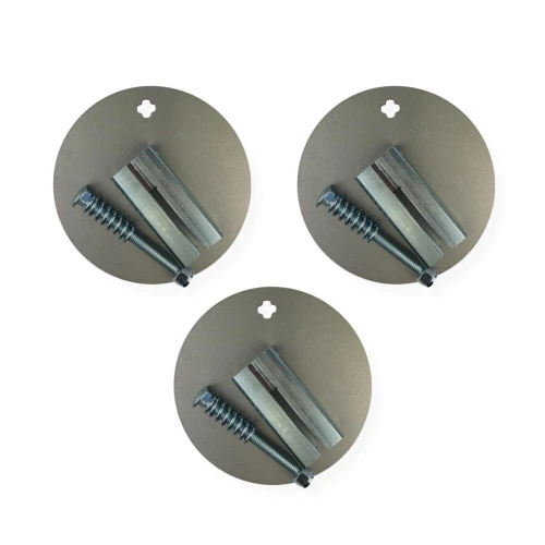 AR500 steel target package displayed with 8-inch round plates and T-post static hangers, designed for handgun and rifle training at outdoor shooting ranges.