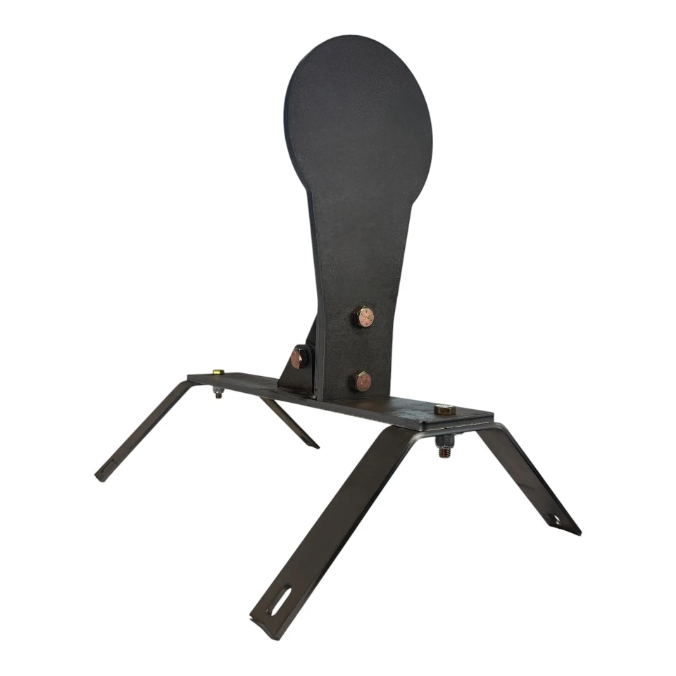 Magnum Auto Popper steel target system assembled on reinforced base with AR500 face plate designed for long-range magnum rifle training at outdoor shooting range.