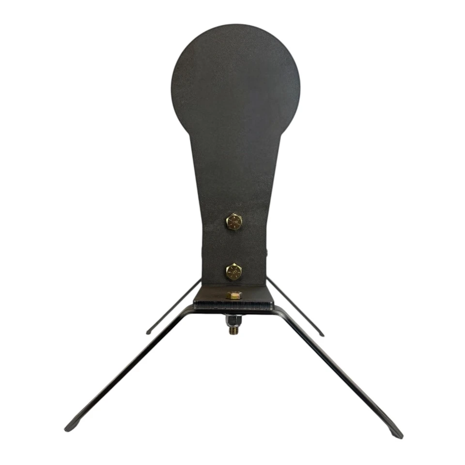 Lifestyle range scene with shooter running timed drills on auto-reset steel target system, practicing magnum rifle accuracy without walking downrange between shots.