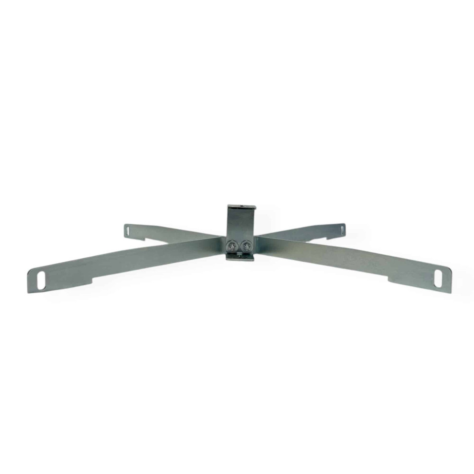 Outdoor range environment showing portable steel target stand assembled on uneven ground, supporting adjustable-height T-post system for varied training applications.