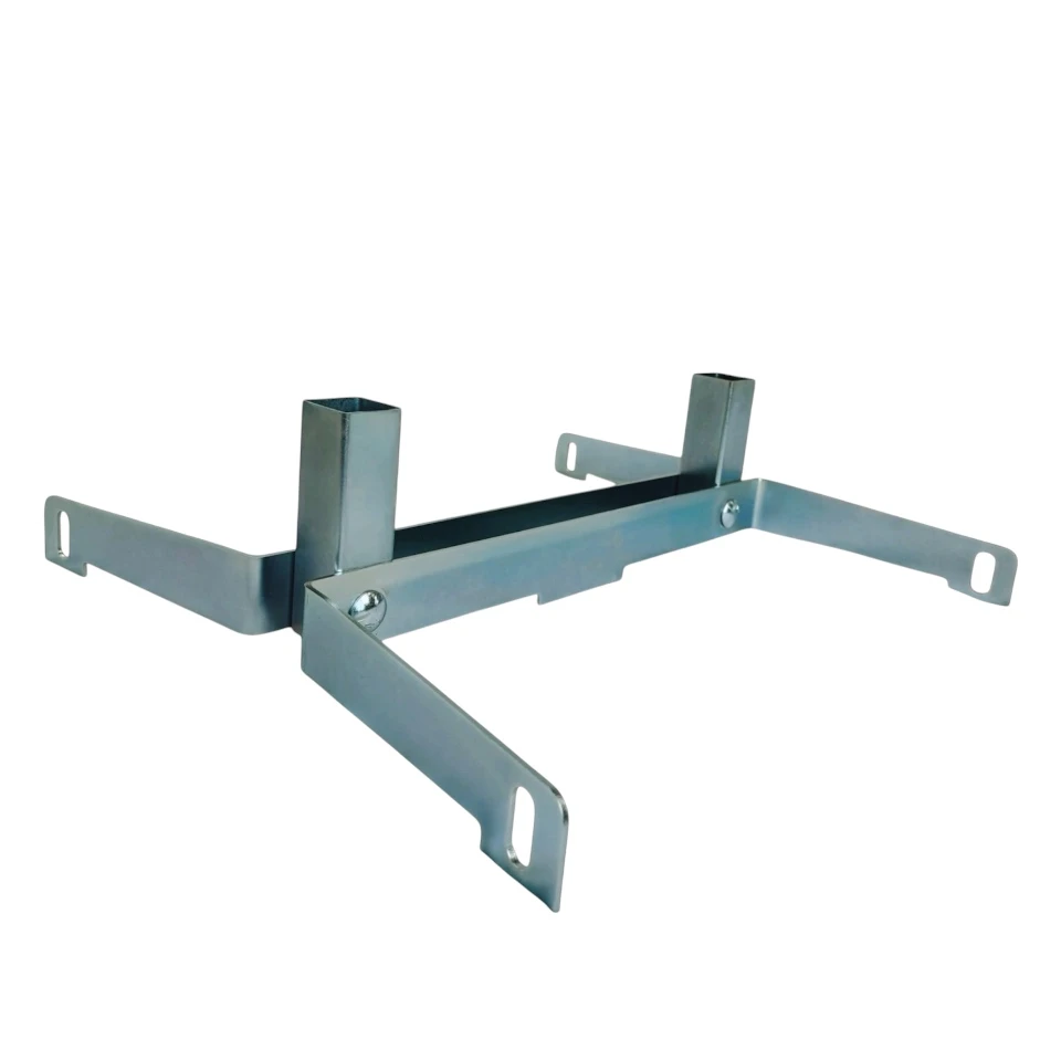 Zinc-plated ShootSteel cardboard stand assembled with 2x2 upright supporting brackets for holding cardboard targets used for rifle and pistol training at outdoor shooting range