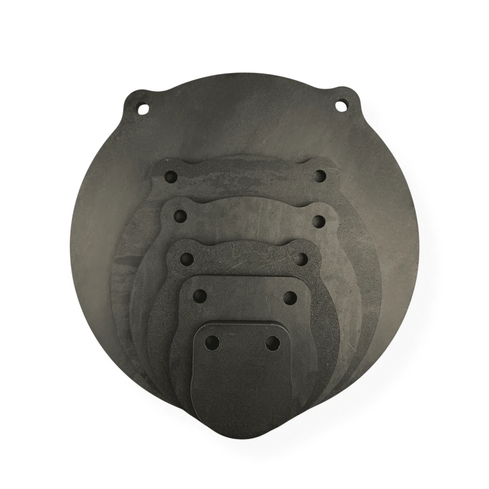 Installed AR500 steel gong target hanging from chain setup during live fire practice showing stable movement and audible ring response on impact