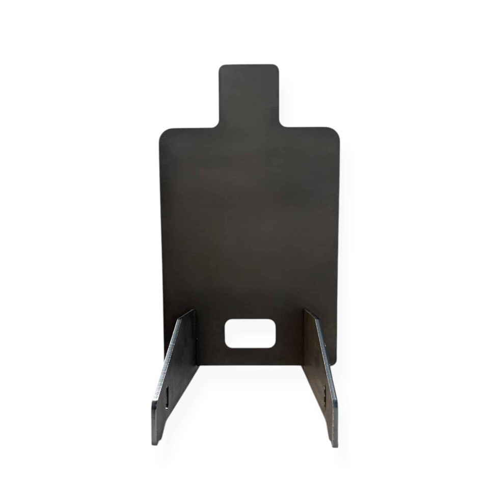 Breakdown view of modular steel target components disassembled flat for transport, highlighting compact storage design for range bags and vehicle portability.