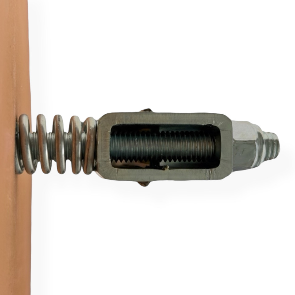 ShootSteel patented T-post hanger with AR550 silhouette target installed on steel T-post