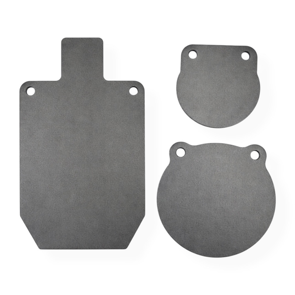 1/2 inch AR500 steel target gong bundle with multiple sizes.