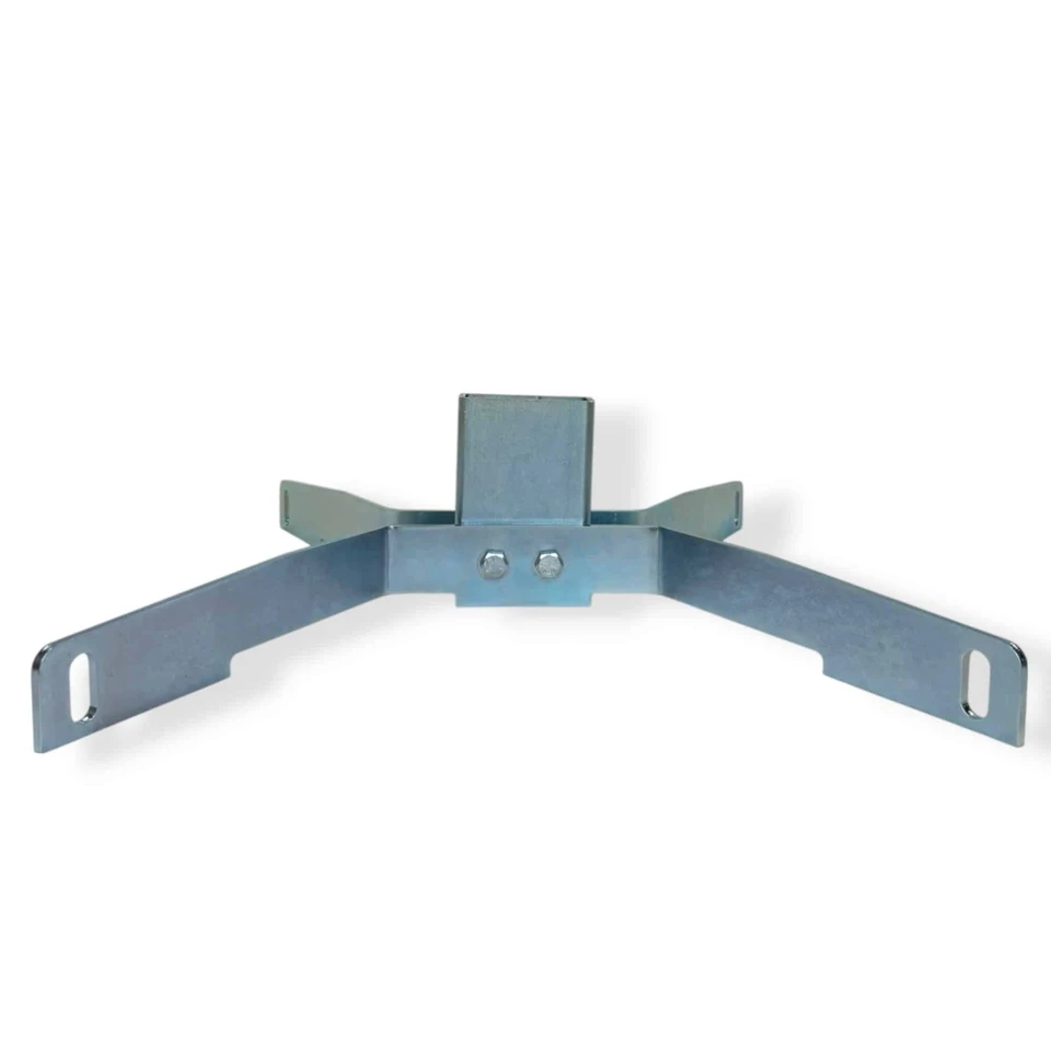 Close-up detail of static target hanger and 1/2 inch carriage bolt hardware showing zinc-plated components, compression spring, and secure mounting connection.
