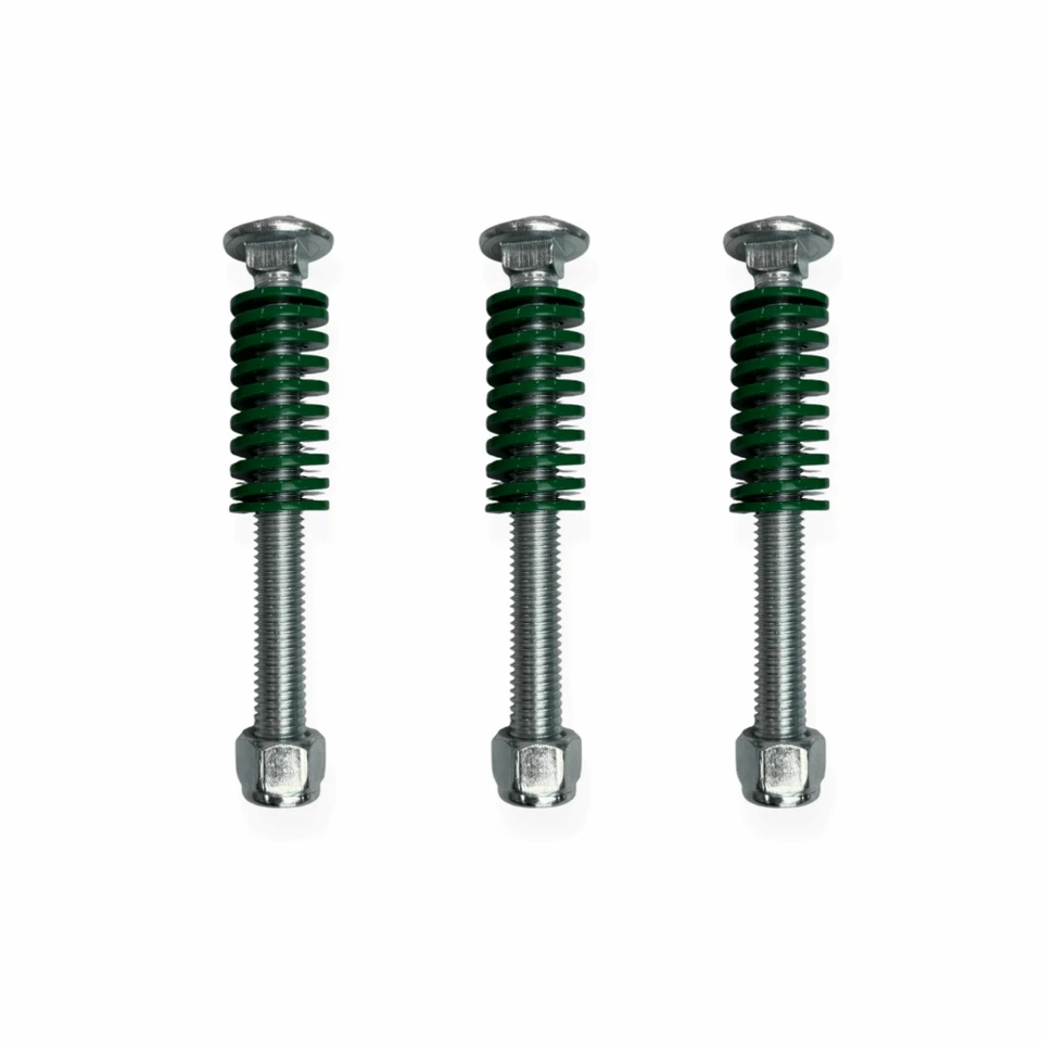 Hero product image of static target hardware upgrade kit laid out on workbench showing Gr5 bolts heavy duty springs and locknuts for steel target hangers.