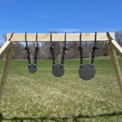 ShootSteel 1/2" AR500 three target complete gong stand package.