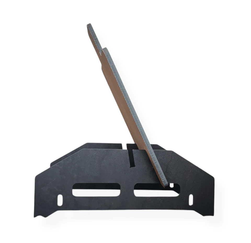 Close-up detail of laser-cut AR550 steel target edge and tool-free modular connection points showing precision fit and durable construction.