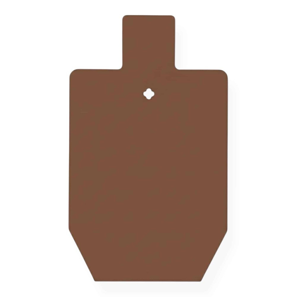 Close-up of laser-cut AR550 steel target edge with smooth CNC finish and mounting hole designed for carriage bolt installation on range stands.
