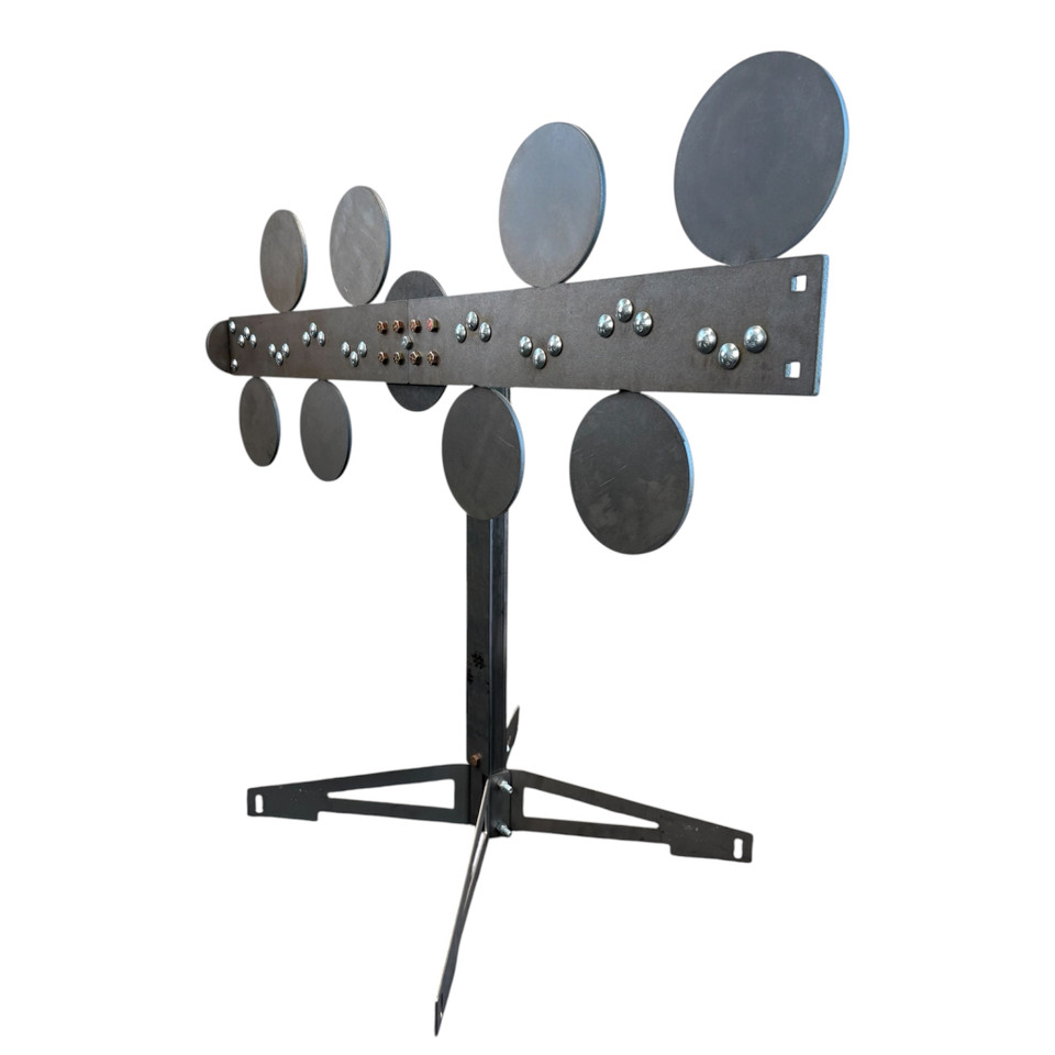 Complete American-made Shoot Steel Polish Plate Rack assembled for USPSA and pistol training