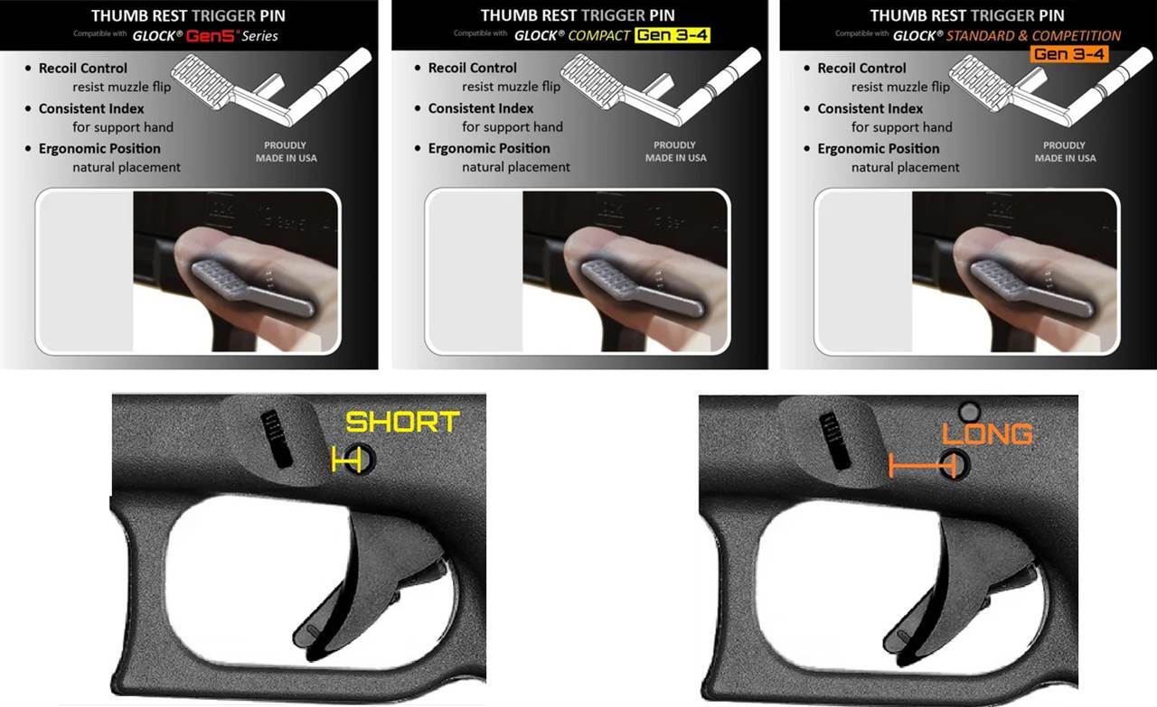 Align Tactical THUMB REST Trigger Pin for Glock pistol compatibility infographic