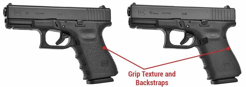 Graphic comparing Gen 3 Vs. Gen 4 backstraps and grip texture