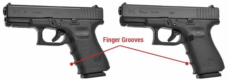 Graphic comparing Glock Gen 3 Vs. Glock Gen 4 finger grooves