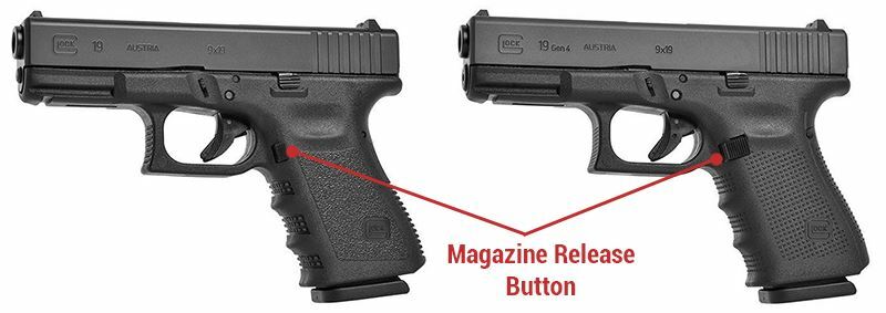 Graphic comparing magazine release button on Glock 19 Gen 3 and Gen 4