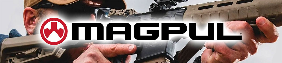  photo of a shooter taking aim on a target with the Magpul logo overlaid