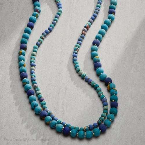 Blue Sari Bead Necklace - 2 Strands