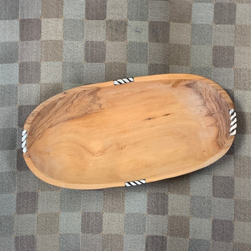 Oval Olive Wood Bowl with Batik Bone Inlay - Large