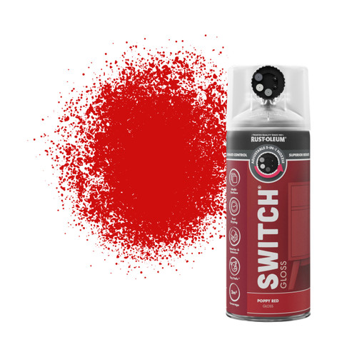 Switch 5 in 1 Nozzle Multi Surface Topcoat Decorative Spray Paint Aerosol 400ml Poppy Red Gloss Finish