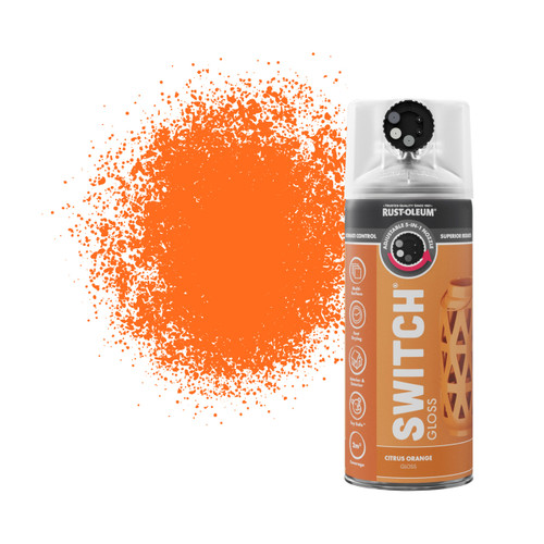 Switch 5 in 1 Nozzle Multi Surface Topcoat Decorative Spray Paint Aerosol 400ml Citrus Orange Gloss Finish