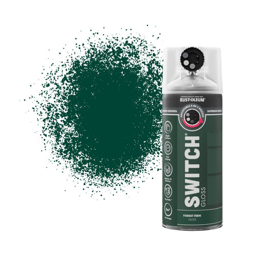 Switch 5 in 1 Nozzle Multi Surface Topcoat Decorative Spray Paint Aerosol 400ml Forest Fern Gloss Finish