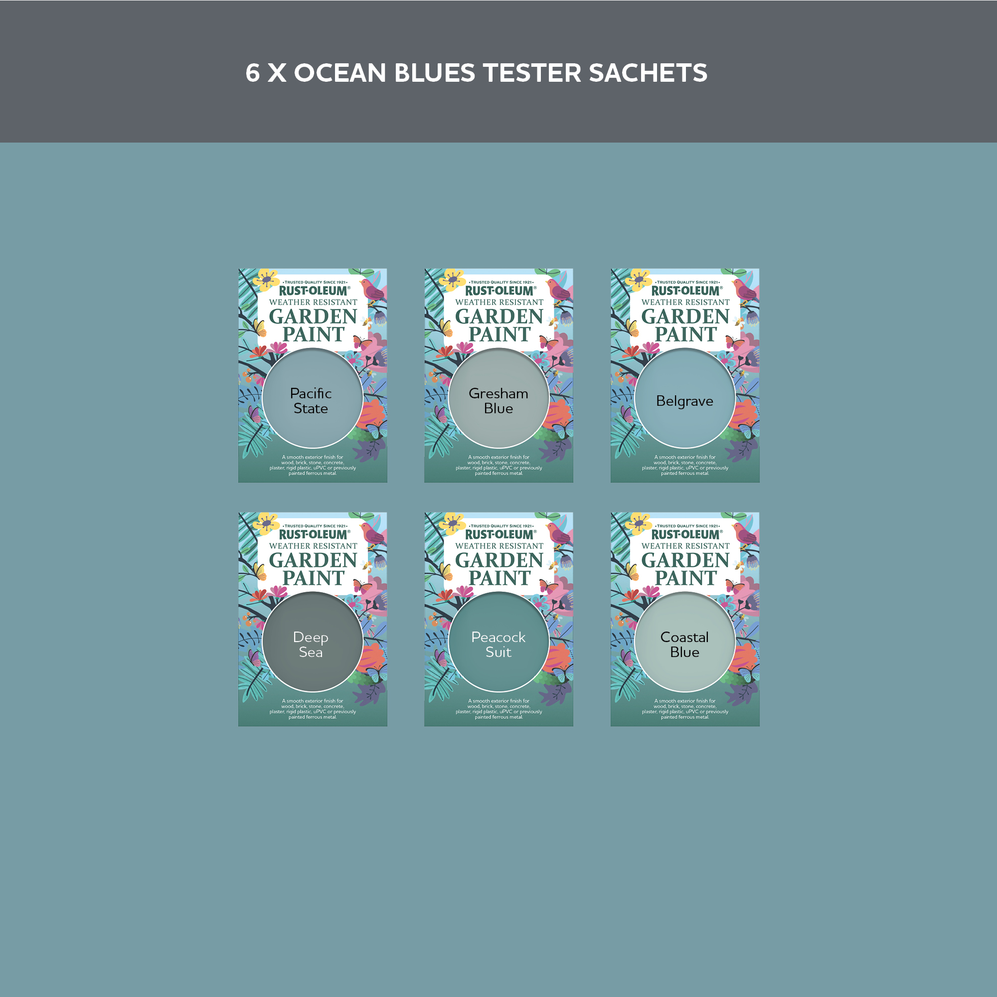 Garden Paint Samples - Ocean Blues Tester Box