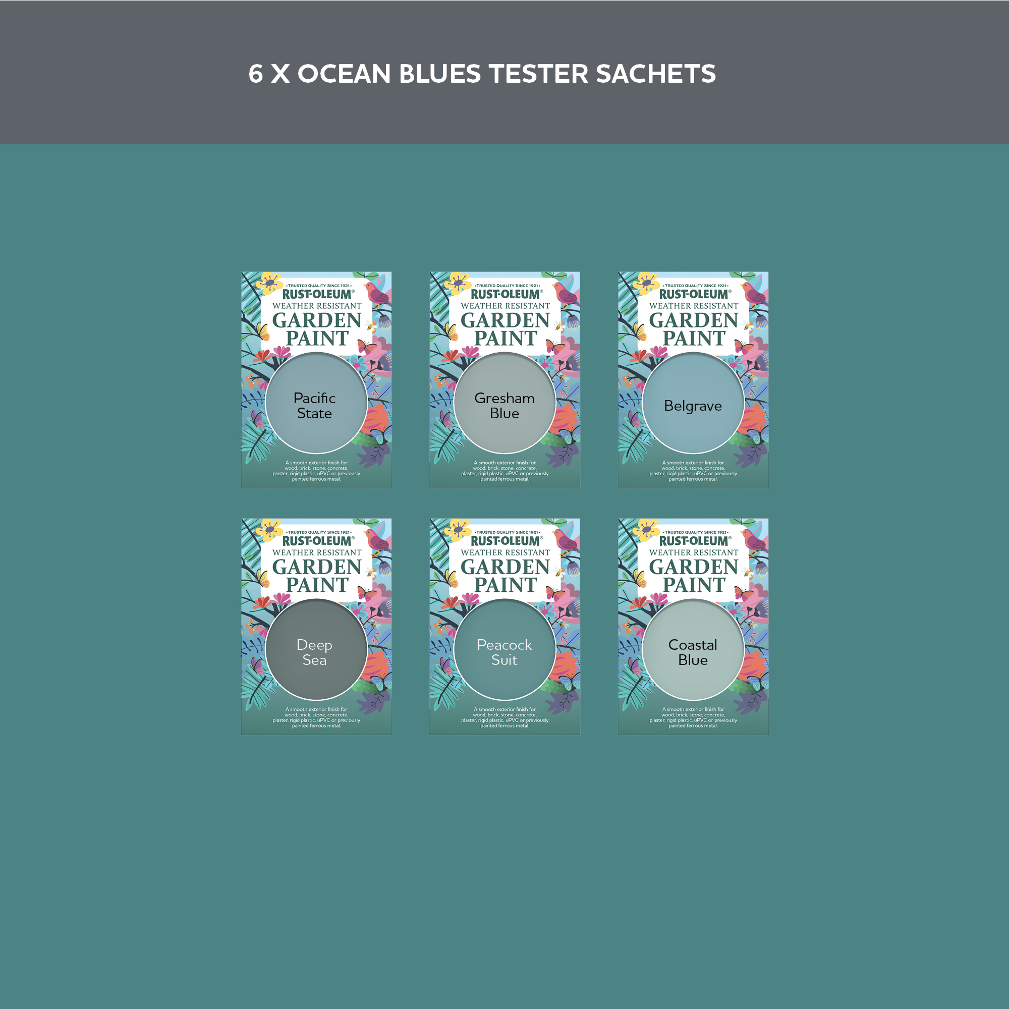 Garden Paint Samples - Ocean Blues Tester Box