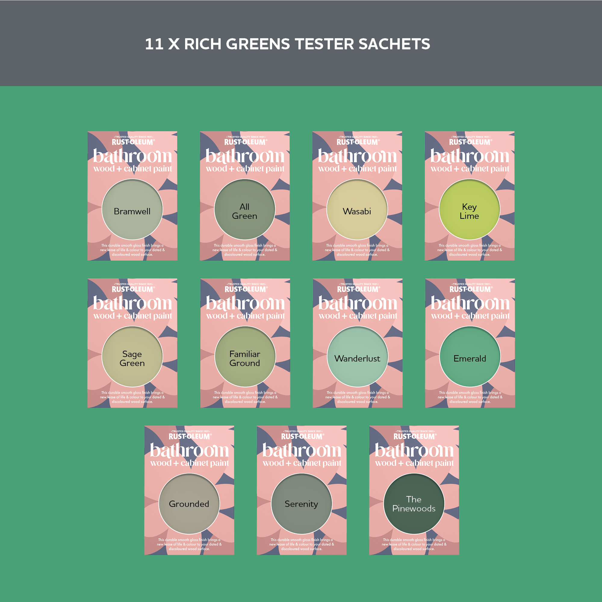 Bathroom Wood & Cabinet Paint Samples - Rich Greens Tester Box