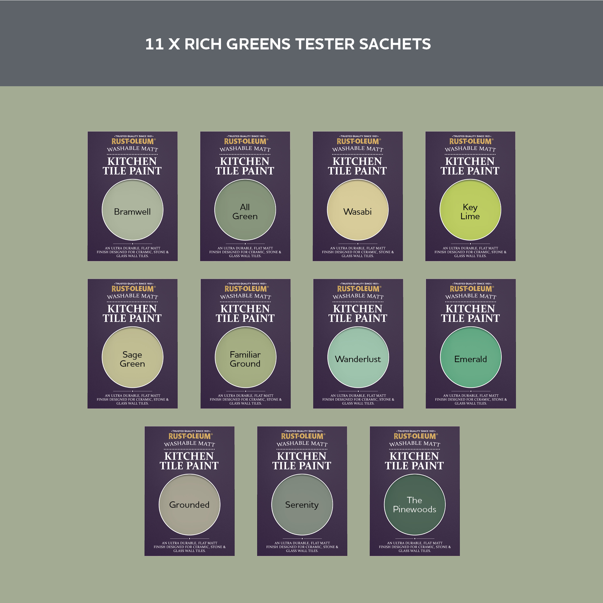 Kitchen Tile Paint Samples - Rich Greens Tester Box