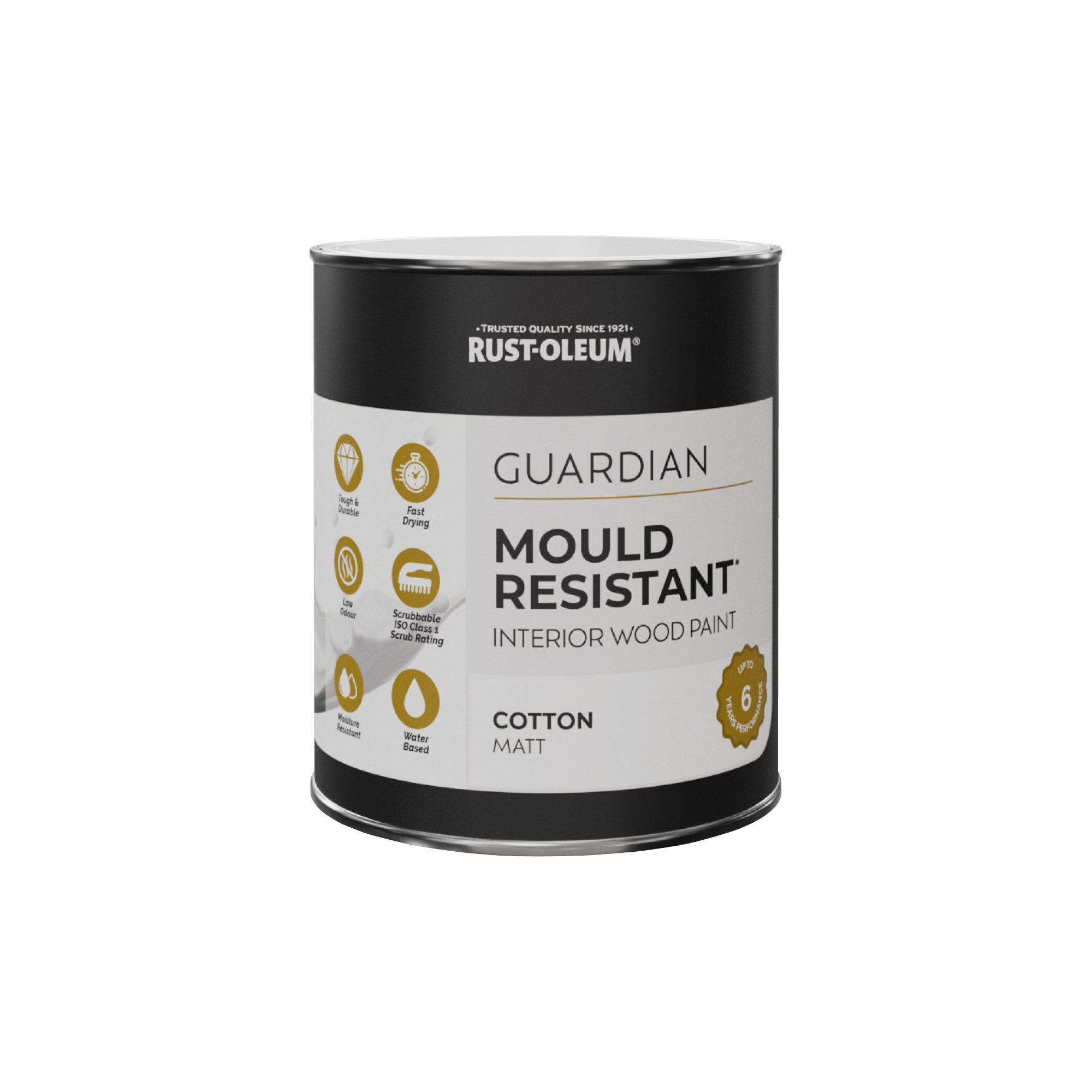 Guardian Mould Resistant Interior Wood Paint, Matt Finish - Cotton (White) 750ml
