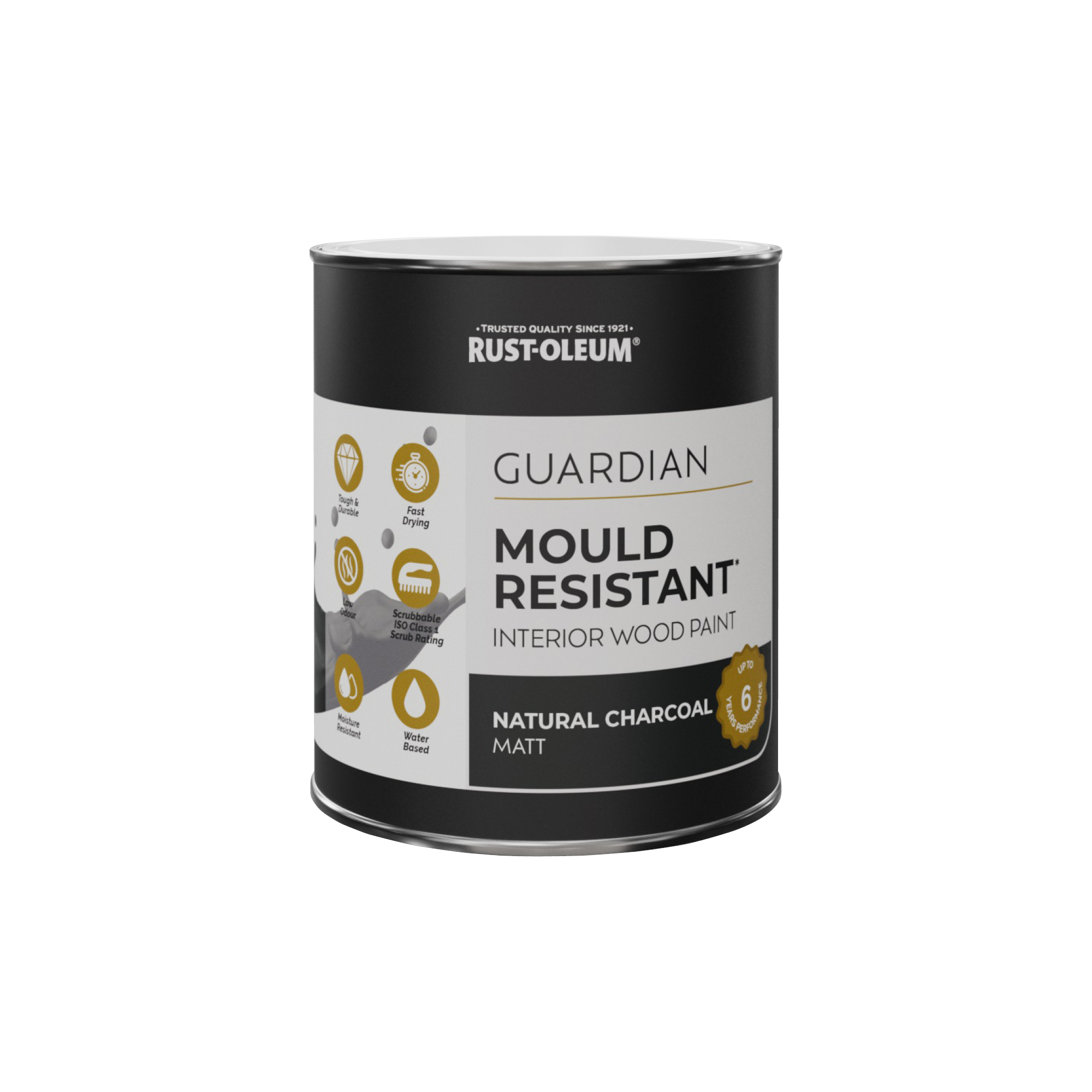 Guardian Mould Resistant Interior Wood Paint, Matt Finish - Natural Charcoal (Black) 750ml