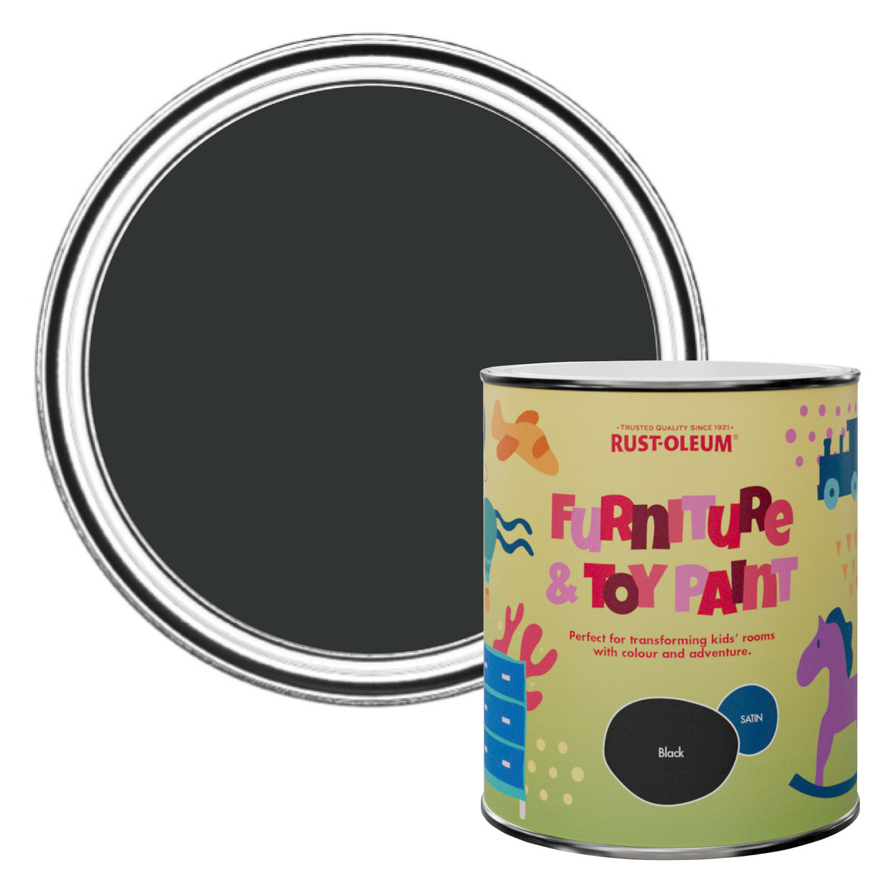 Rust-Oleum Furniture & Toy Paint, Satin Finish - Black 750ml -
