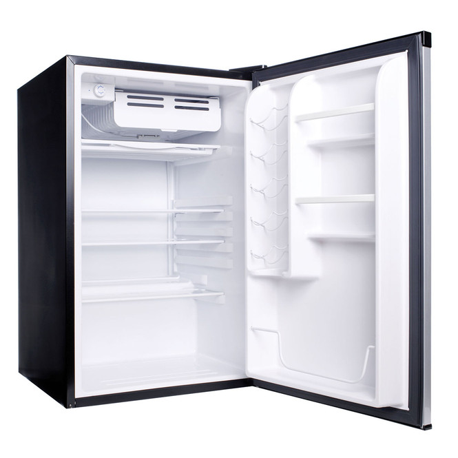 Haier HC46SF10SV 4.5 cu. ft. Compact Refrigerator with Half-Width Freezer  Compartment, Dispense-a-Can® Storage, 2-Liter Door Storage and Glass  Shelving