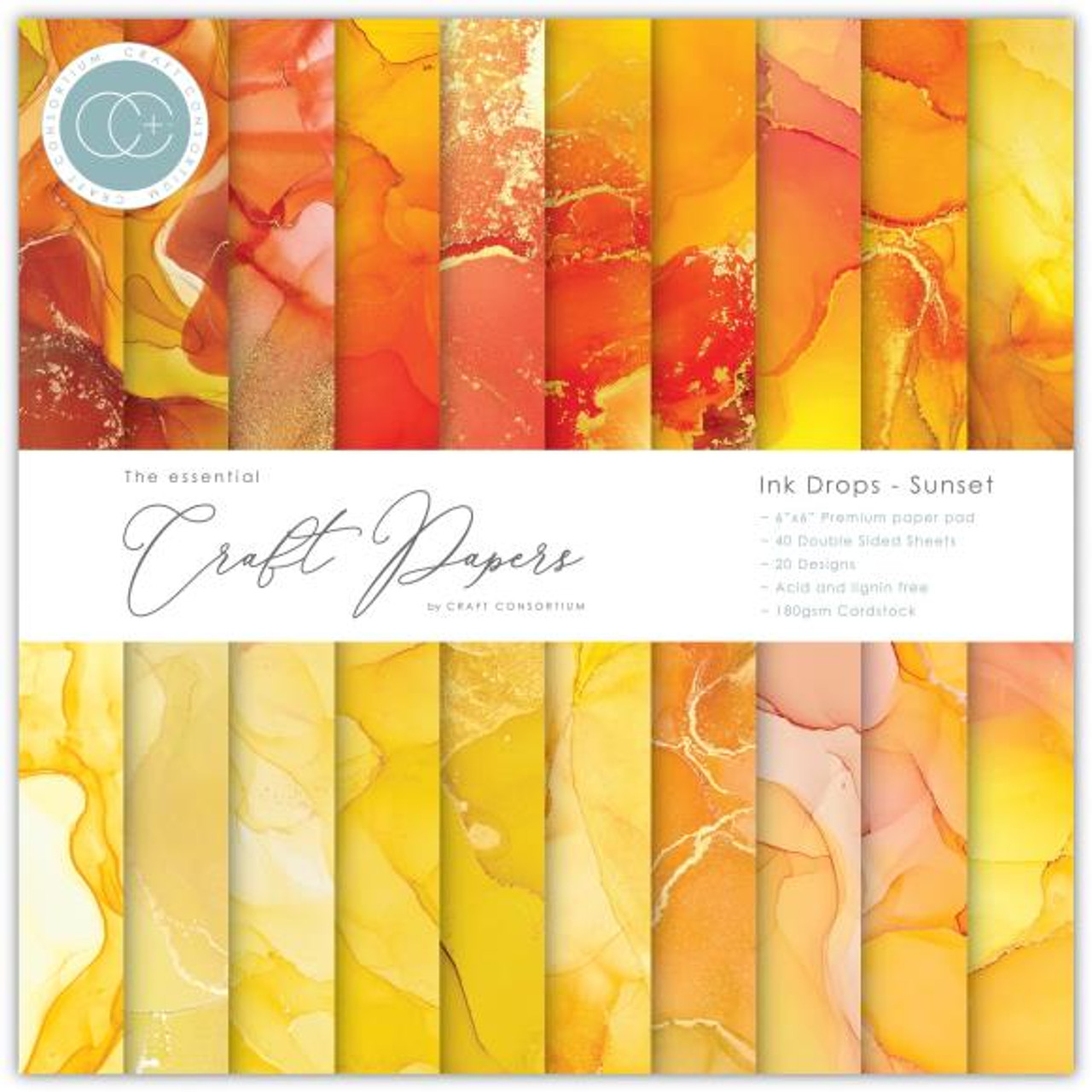 Craft Consortium - Double-Sided Paper Pad 6X6 30/Pkg - Ink Drops - Sunset  (CPAD024B)