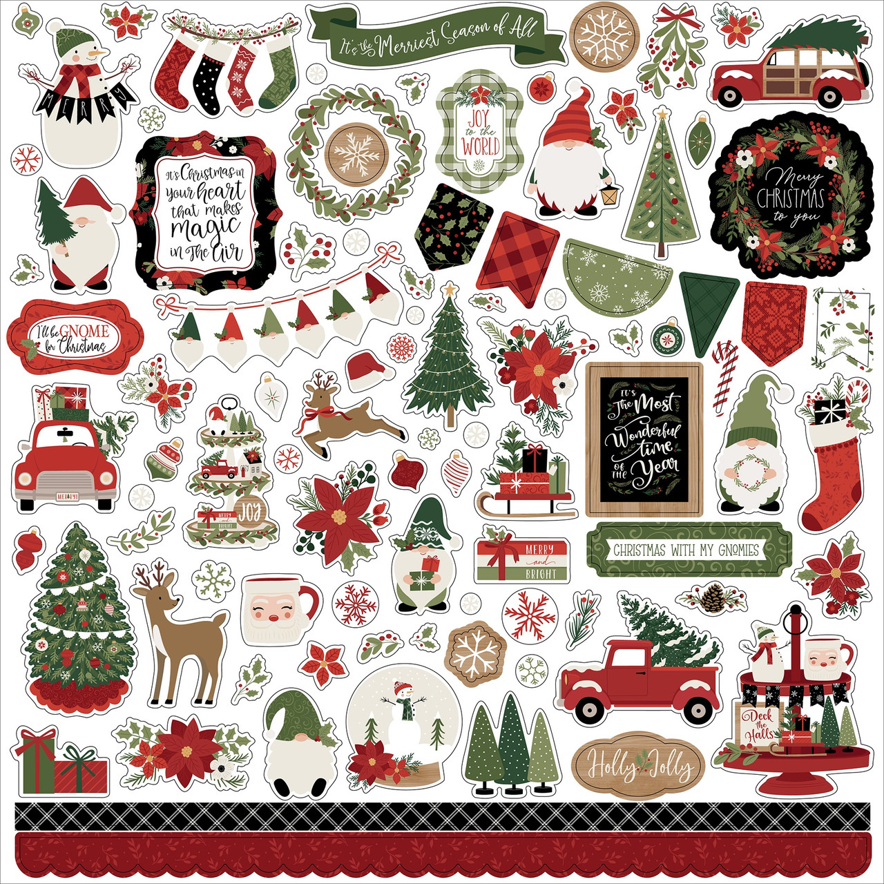 (1) 12x12 Sheet of Echo Park Paper A LUMBERJACK CHRISTMAS Scrapbook Stickers