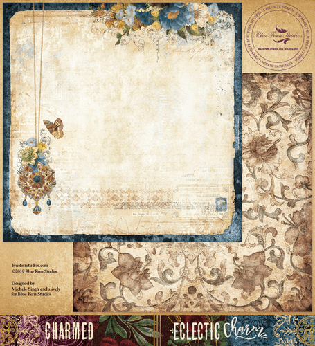 Blue Fern Studios - Double Sided Cardstock 12x12- Eclectic Charm - Charmed (694675)