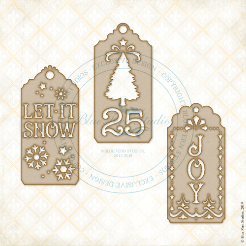 Blue Fern Studios - Chipboard - Christmas Cheer - Good Tidings Tags (698970)