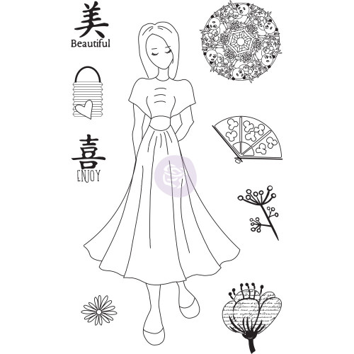 Prima - Julie Nutting - Cling Stamp Set - Traveling Girl - Kyoko (912925 )