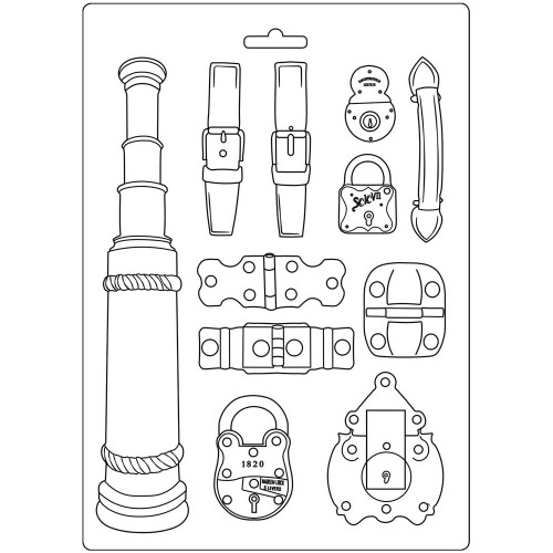 Stamperia - Soft Maxi Mould 8.5"X11.5" - Lady Vagabond - Belts & Fasteners (K3PTA484)