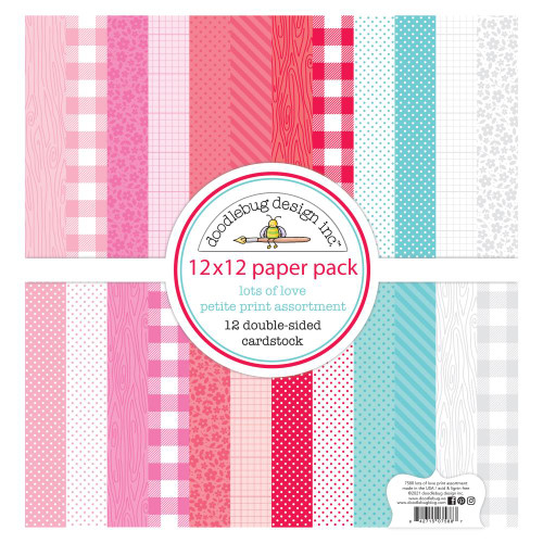 Doodlebug Petite Prints Double-Sided Cardstock 12"X12" 12/Pk - Lots Of Love (DB7588)