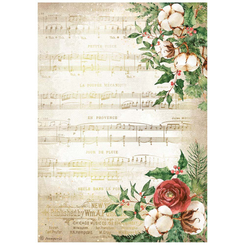 Stamperia - Rice Paper Sheet A4 - Home For The Holidays - Music (DFSA4704)