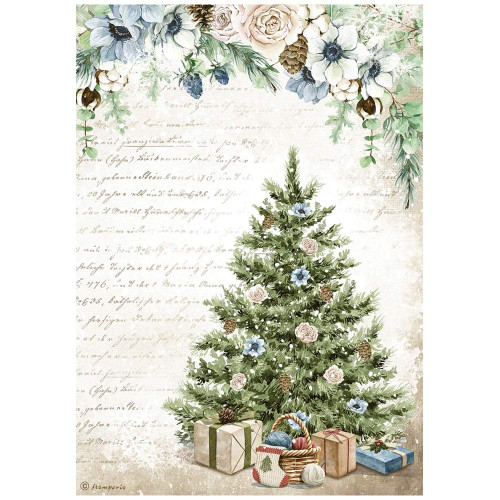 Stamperia - Rice Paper Sheet A4 - Cozy Winter - Blue Tree (DFSA4708)